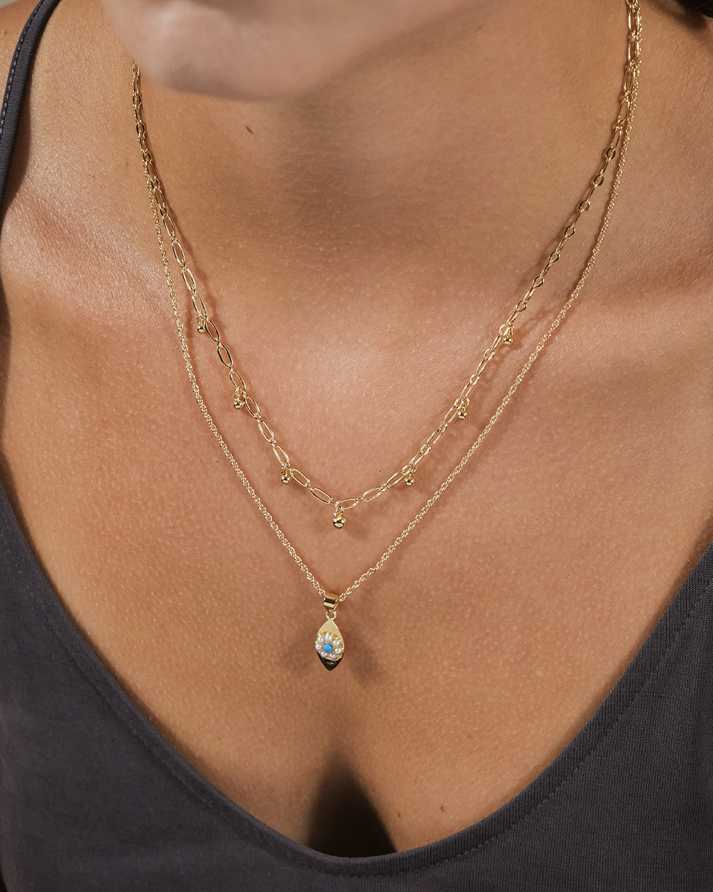 Varuna Turquoise Evil Eye Charm & Chain Layered Necklace
