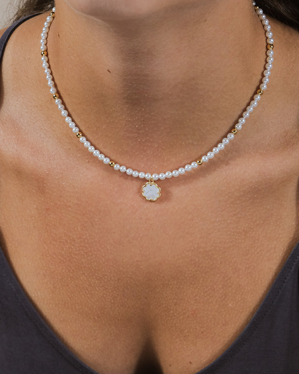 Selfina Mother of Pearl & Pearl Beaded Choker Necklace
