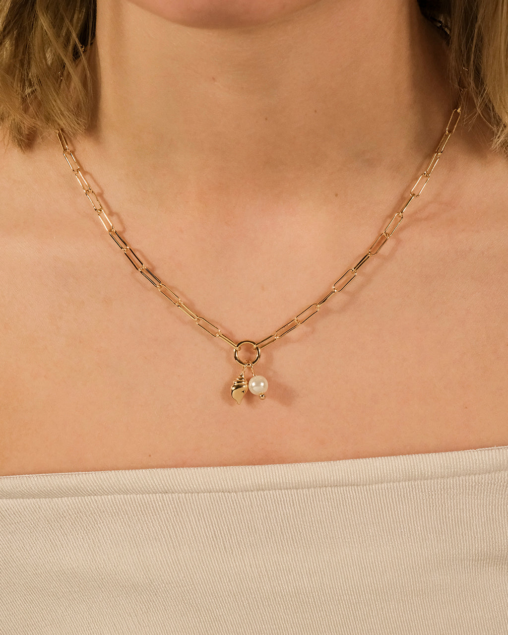 Beverly Pearl & Shell Charm Necklace