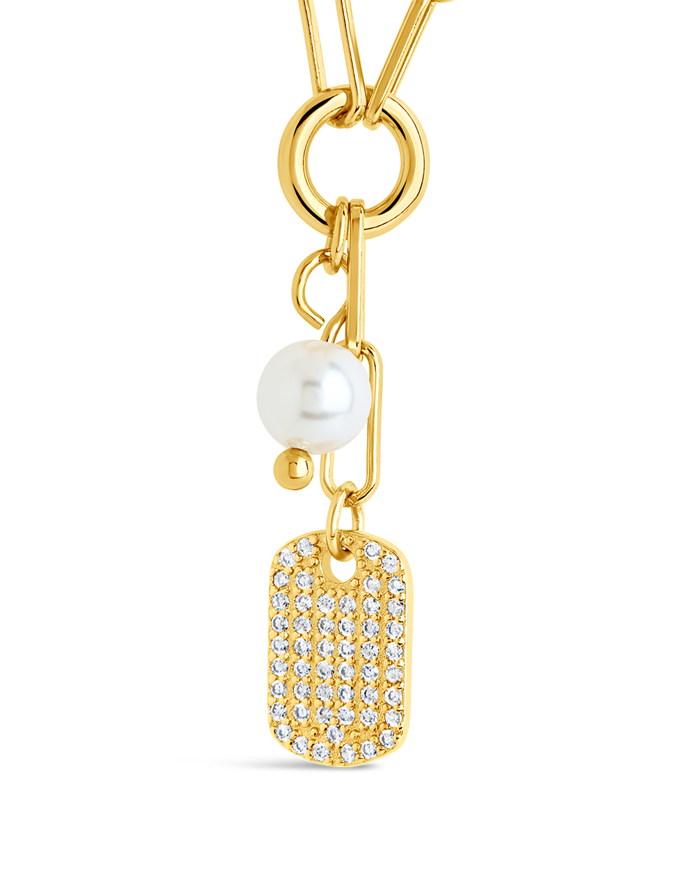 Cleo Pearl & CZ Tag Charm Necklace