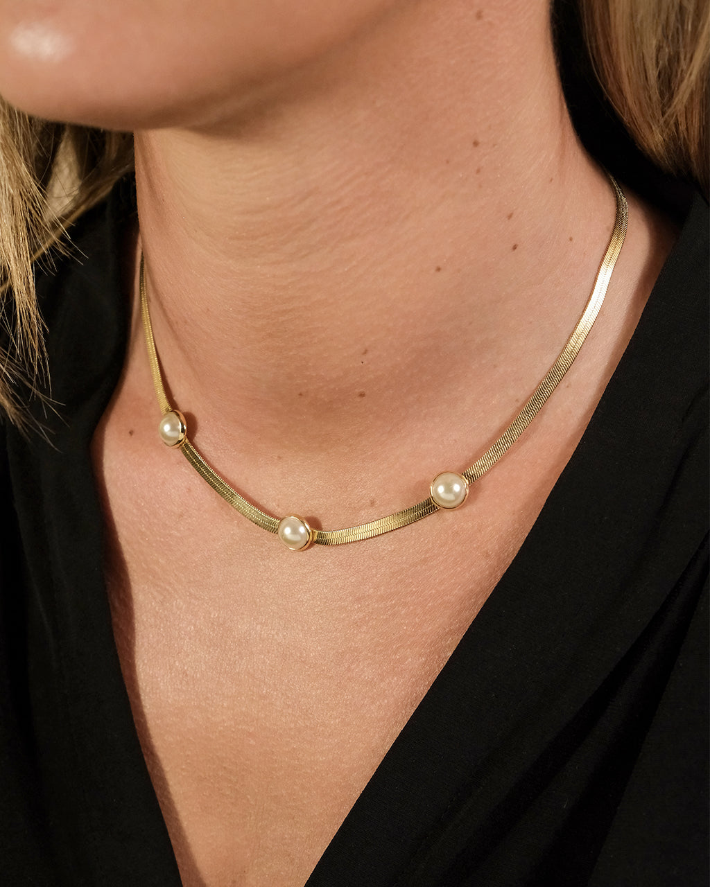 Pamela Stationed Pearl Herringbone Necklace
