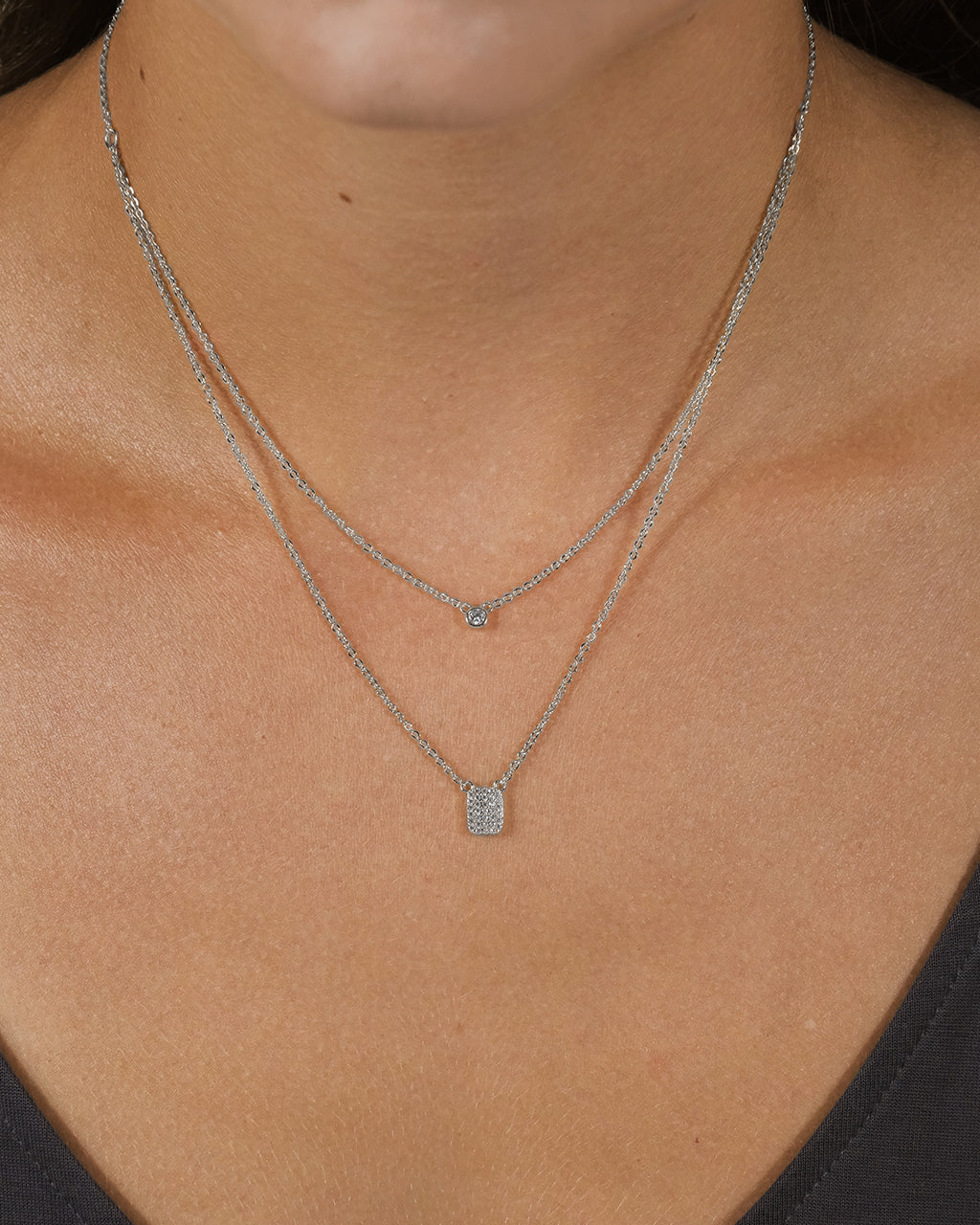 Bezel & CZ Tag Layered Necklace