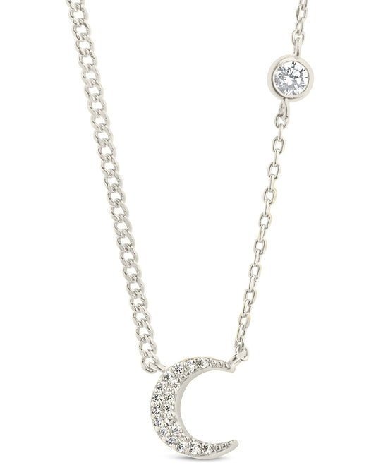 Crystal Crescent Moon Necklace Necklace Sterling Forever Silver