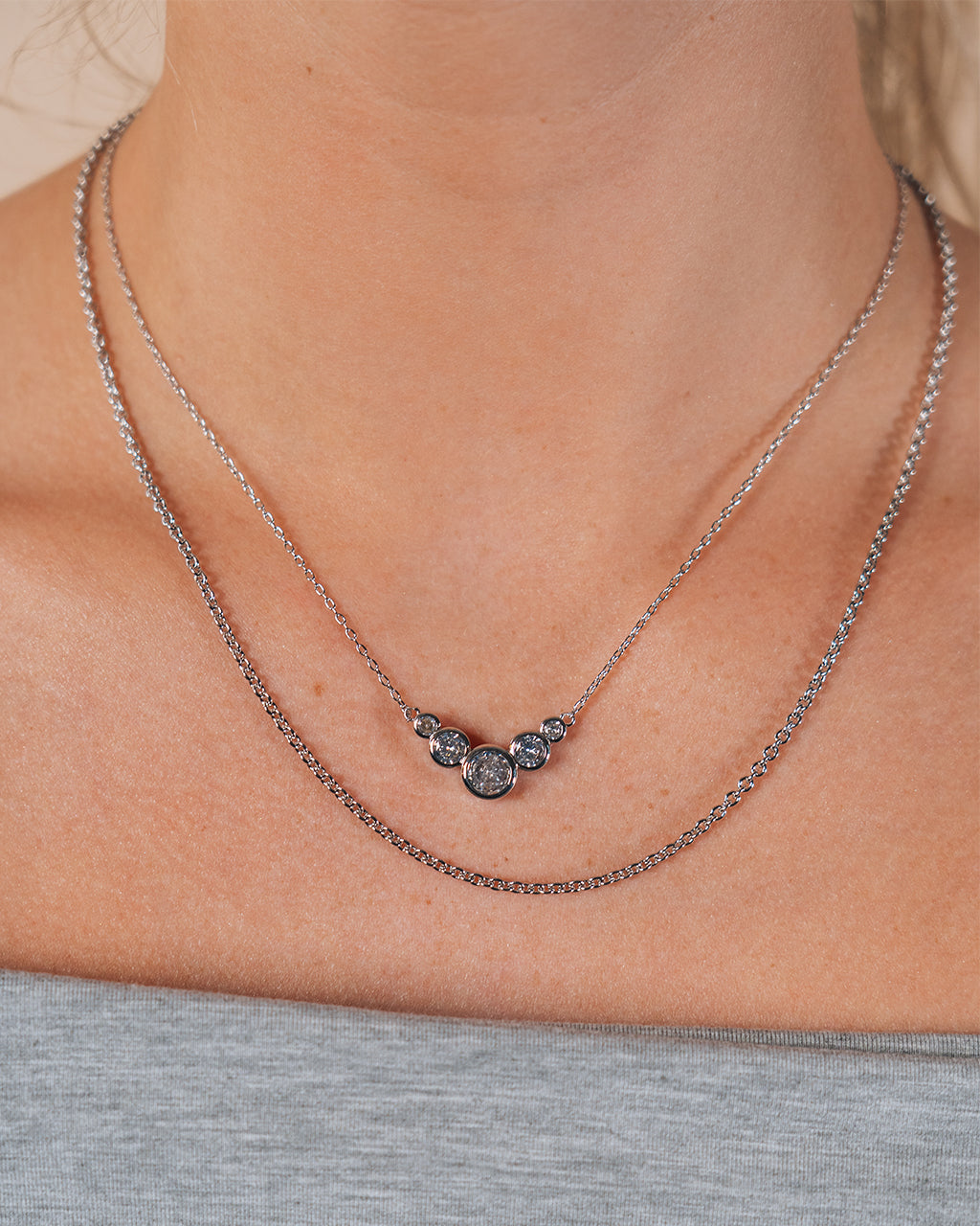 Eileen CZ Bezel Layered Chain Necklace