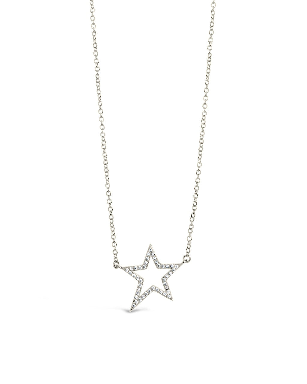 Stationed CZ Star Outline Necklace Necklace Sterling Forever Silver