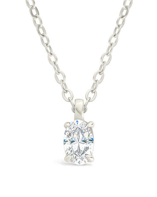 Sterling Silver Oval CZ Prong Set Pendant