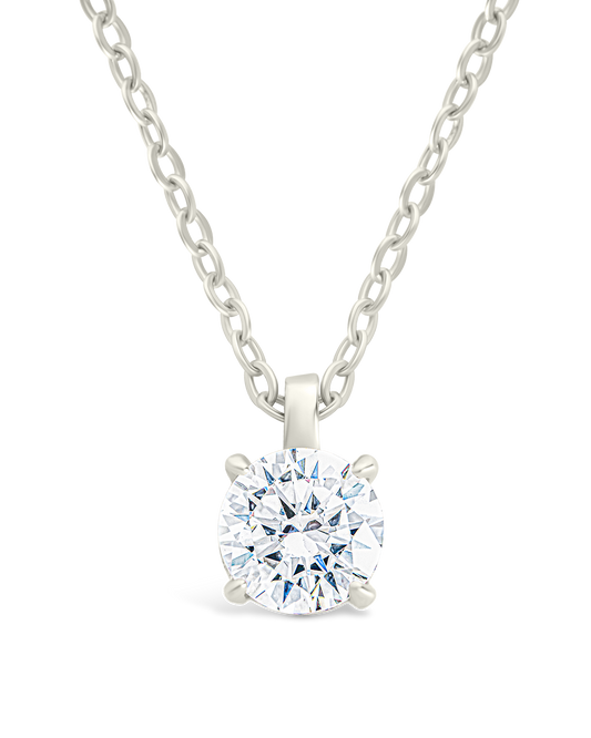 Sterling Silver Round CZ Prong Set Pendant