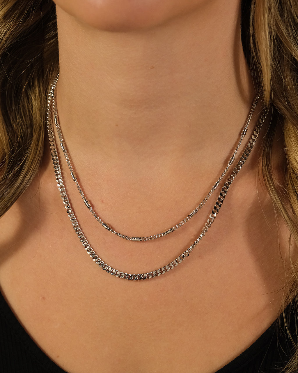 Curb & Station Layered Chain Necklace