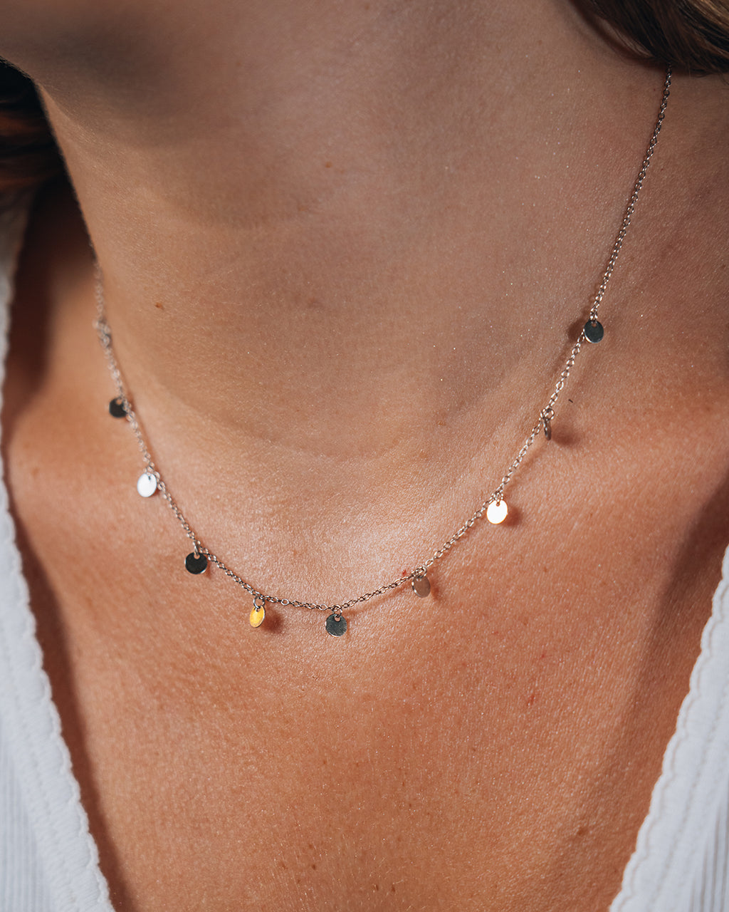 Sterling Silver Multi Charm Disk Necklace