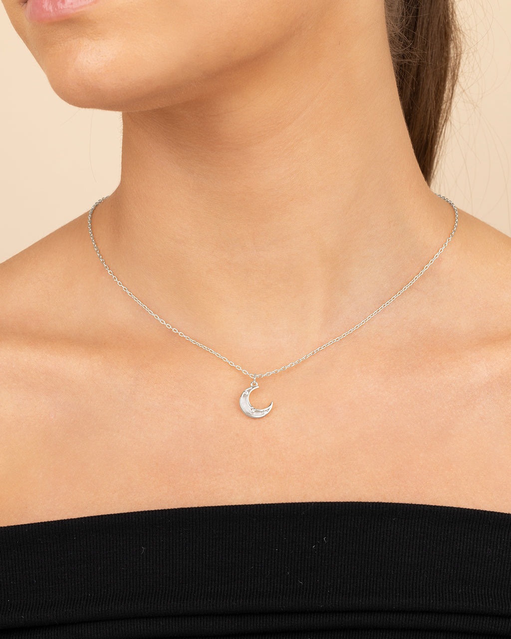 Nuria Moonstone & CZ Moon Pendant Necklace