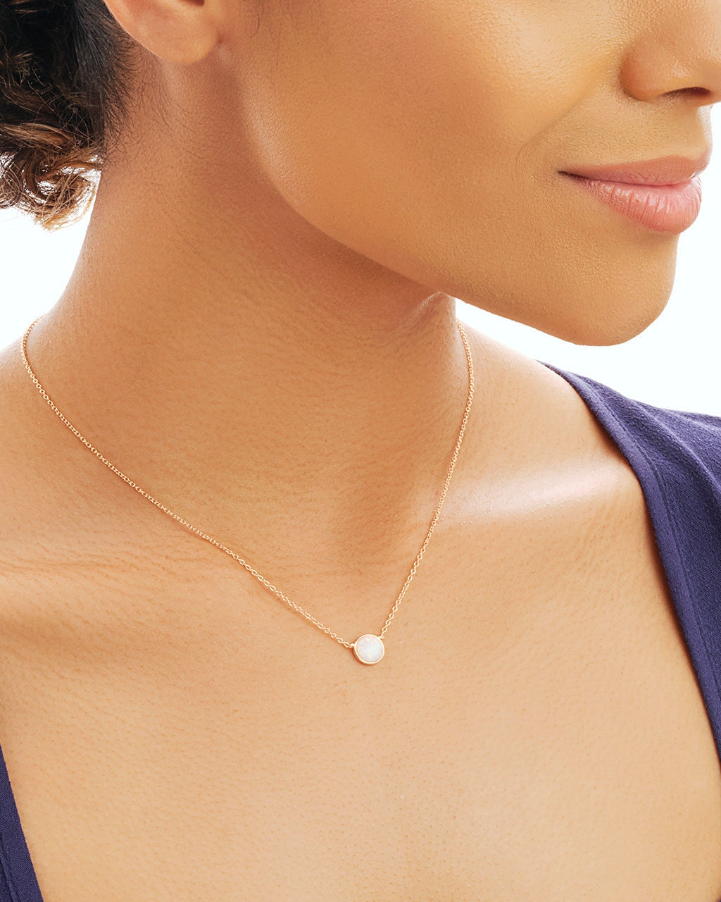 Sterling Silver Stationed Opal Disk Necklace Necklace Sterling Forever