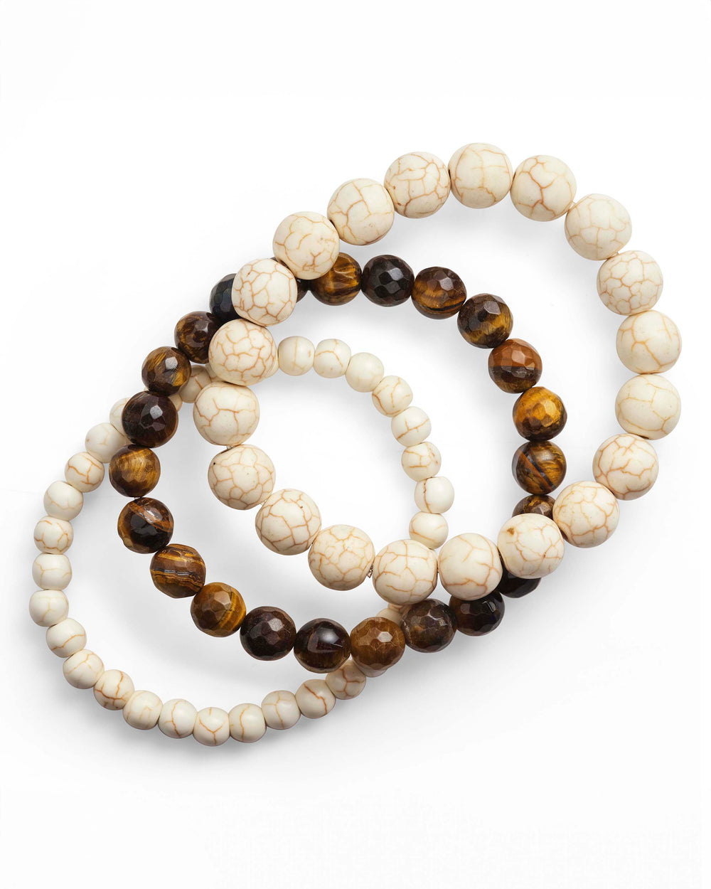 Tiger's Eye & Cream Howlite Bracelet Set of 3