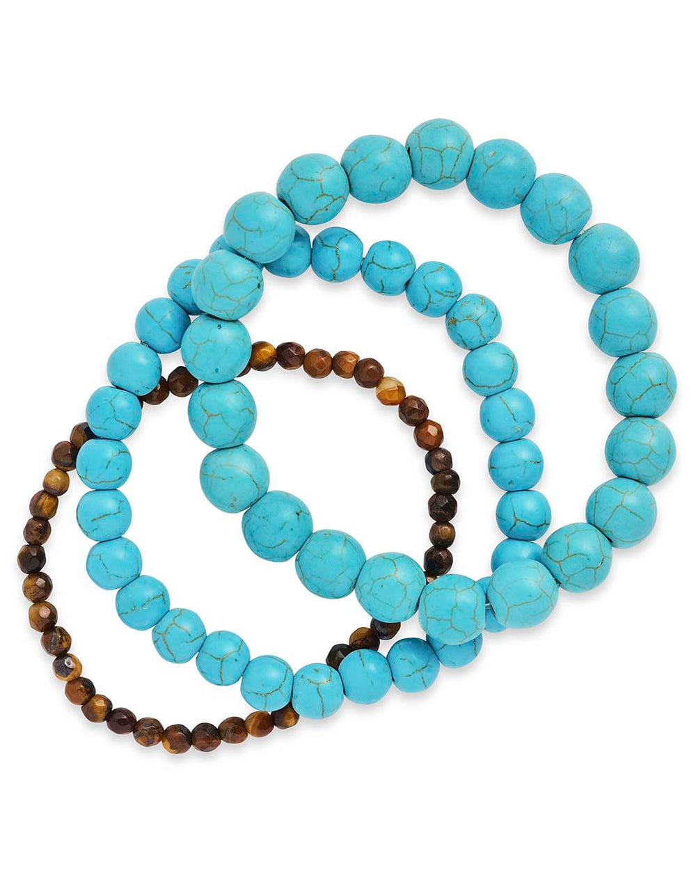Dark Turquoise & Tiger's Eye Stretch Bracelet Set of 3