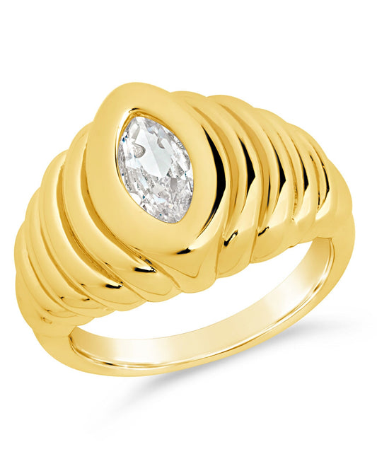 CZ Studded Croissant Ring Ring Sterling Forever Gold 6