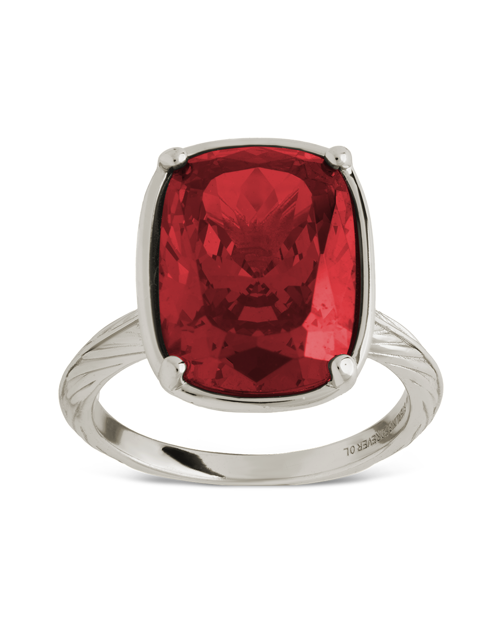 Sterling Silver Elongated Cushion Garnet CZ Cocktail Ring