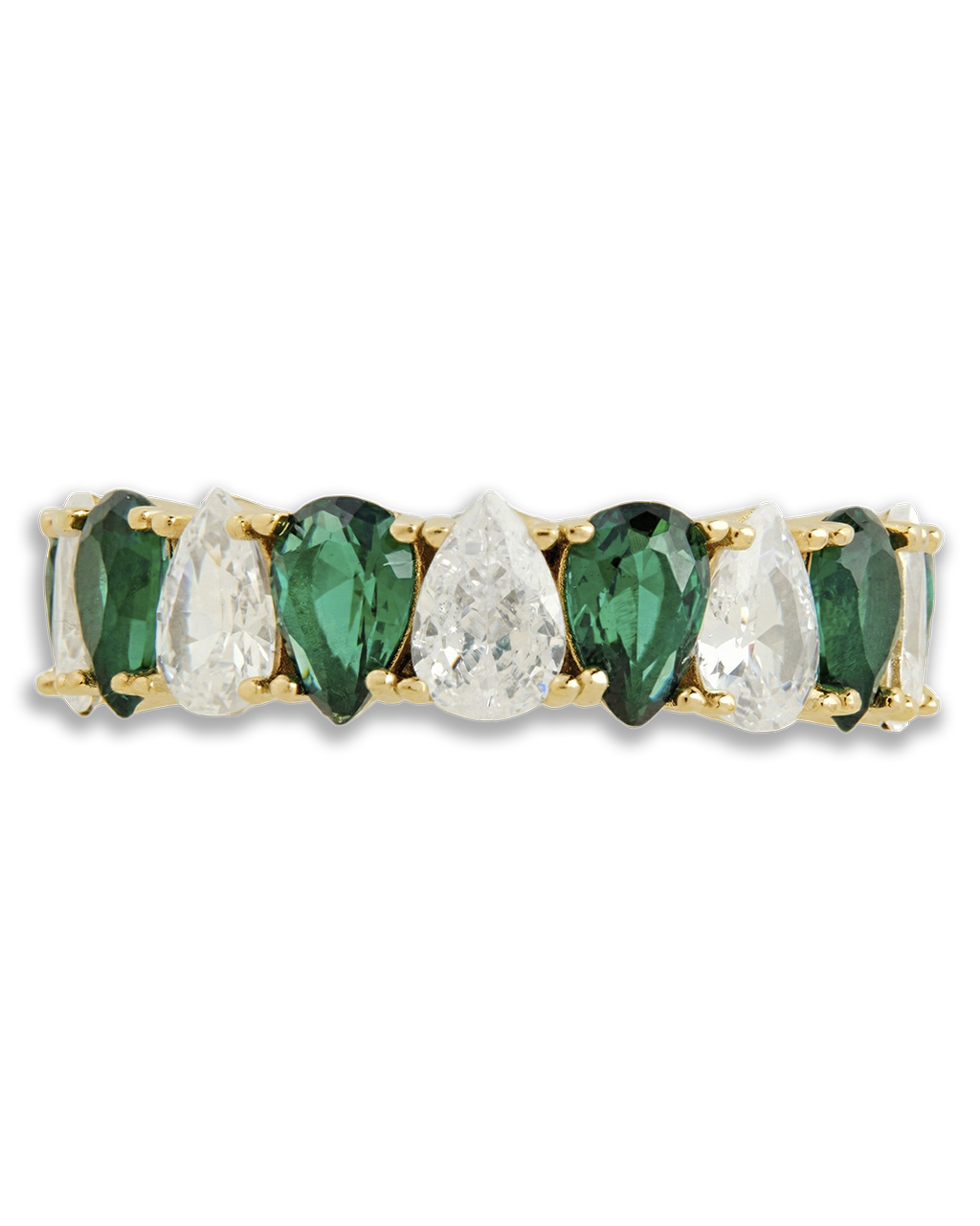 Sterling Silver Pear Cut Emerald CZ Celebration Band Ring