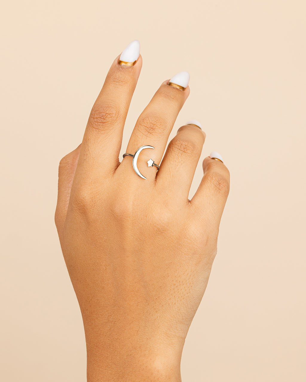 Sterling Silver Crescent Moon Open Ring