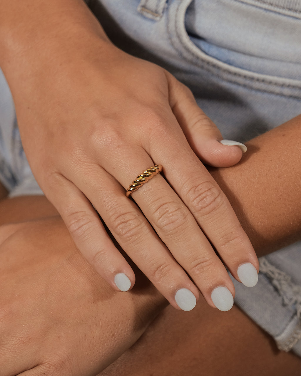 Girl Wearing Graham Twist Band Ring