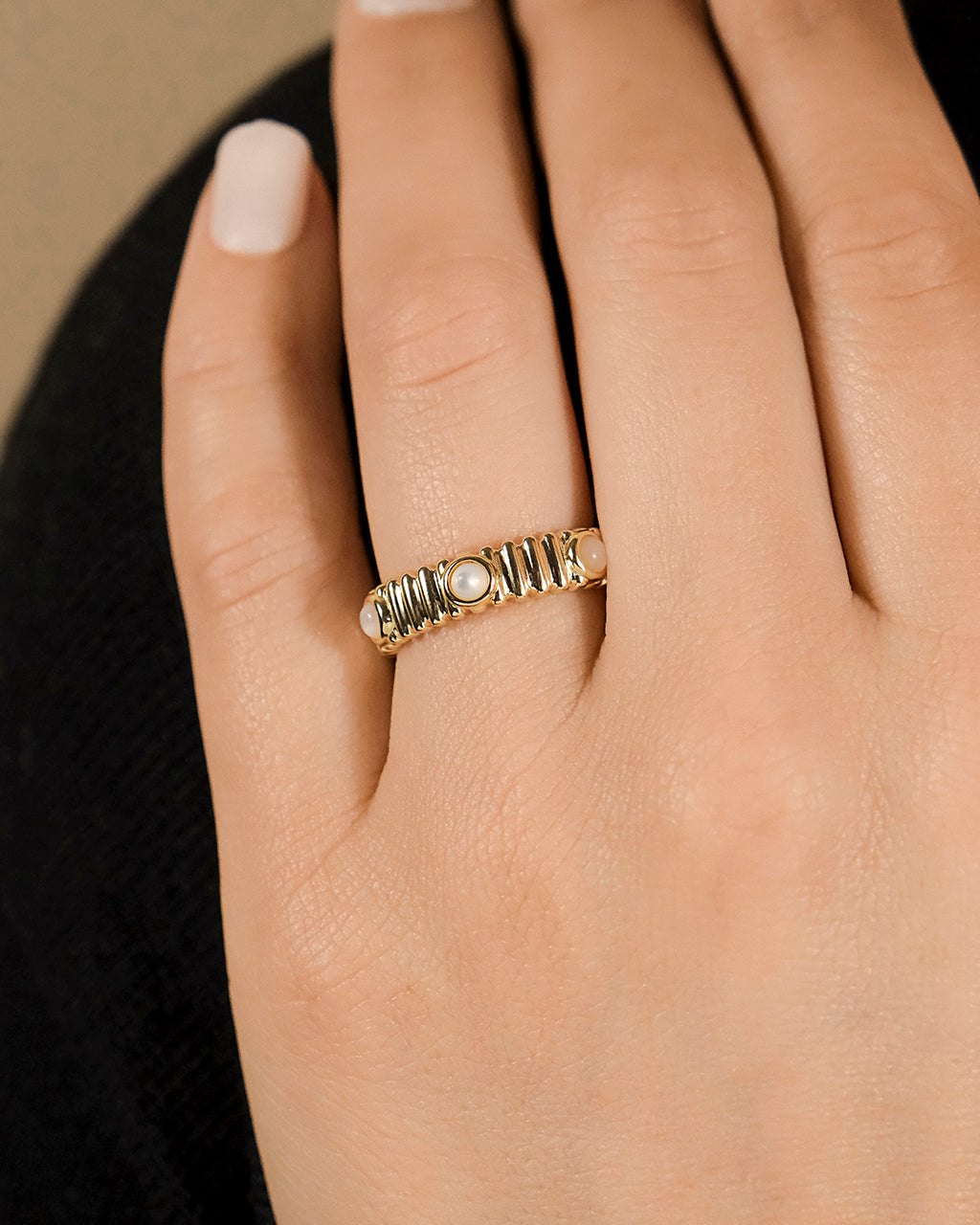 Sterling Silver Terry Pearl Studded Textured Ring