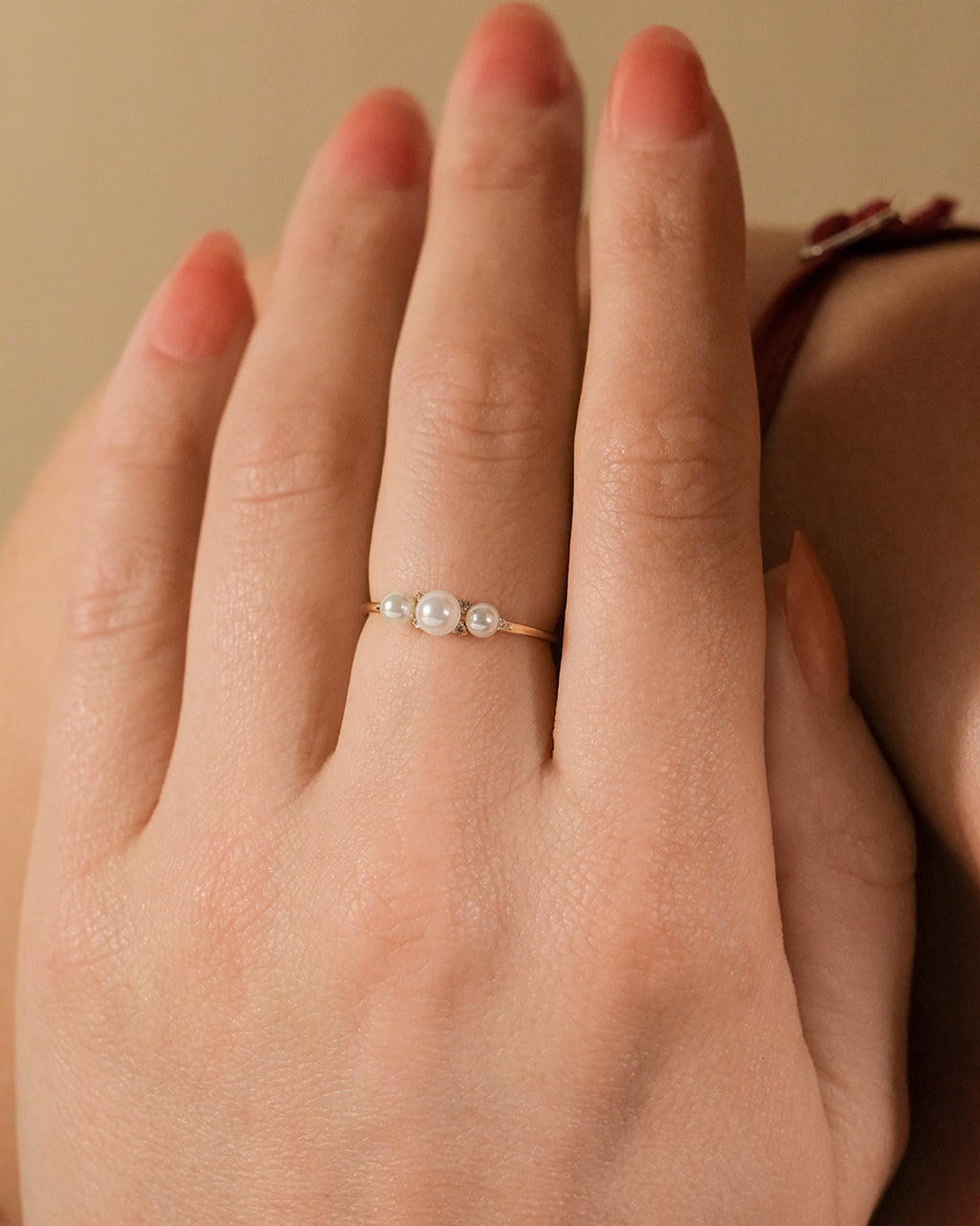 Sterling Silver Amber Triple Pearl CZ Studded Ring