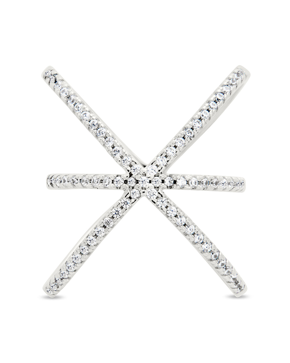 Sterling Silver CZ Criss Cross X Ring