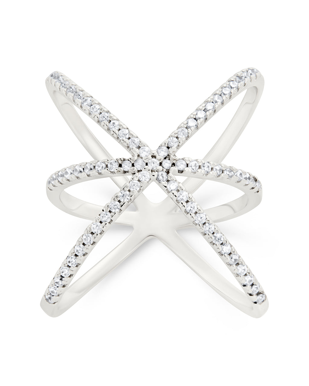 Sterling Silver CZ Criss Cross X Ring