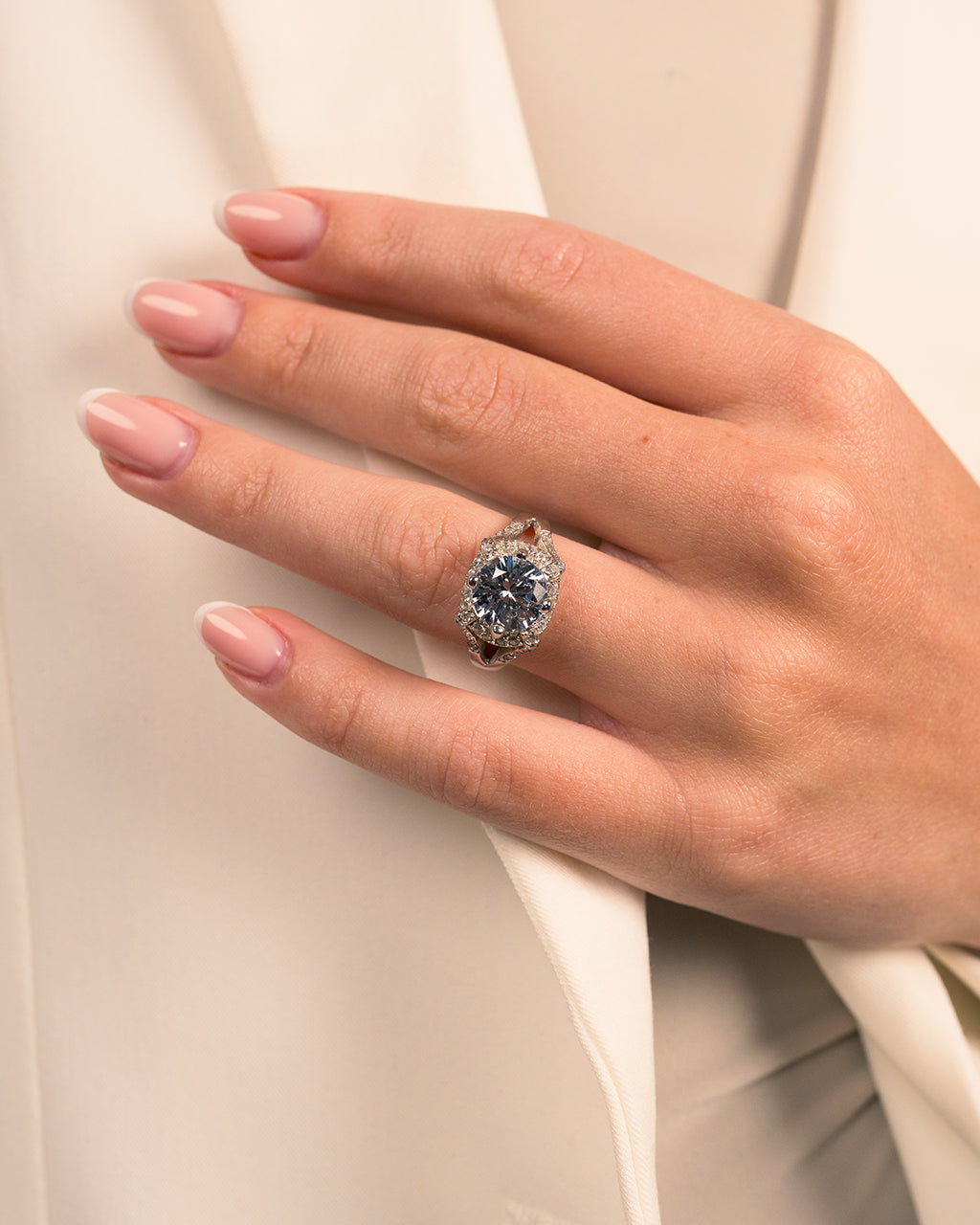 Sterling Silver Split Shank CZ Halo Ring