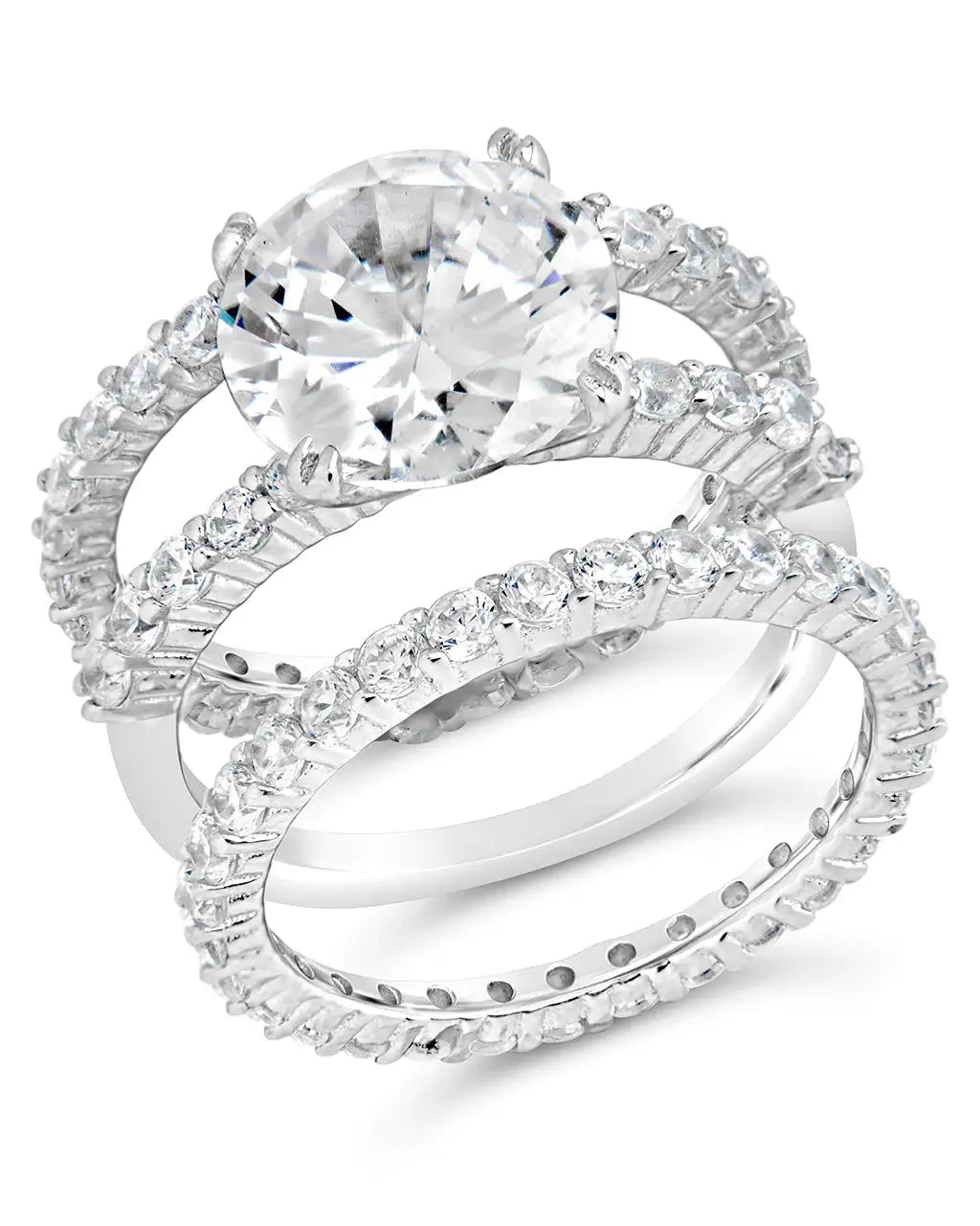 Sterling Silver Brilliant Engagement Ring Set of 3 Sterling Silver