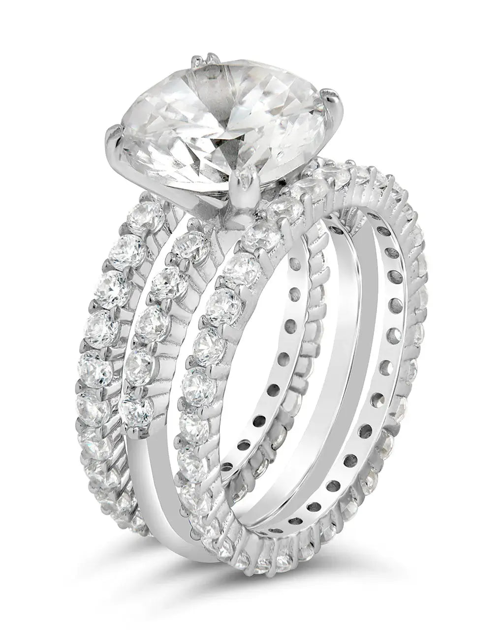 Sterling Silver Brilliant Engagement Ring Set of 3 Ring Sterling Forever 