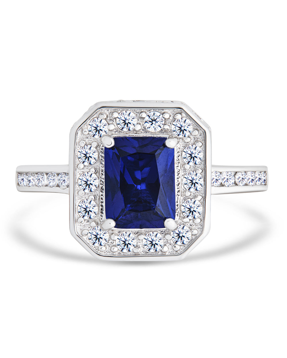 Silver Emerald Cut Sapphire Cocktail Ring