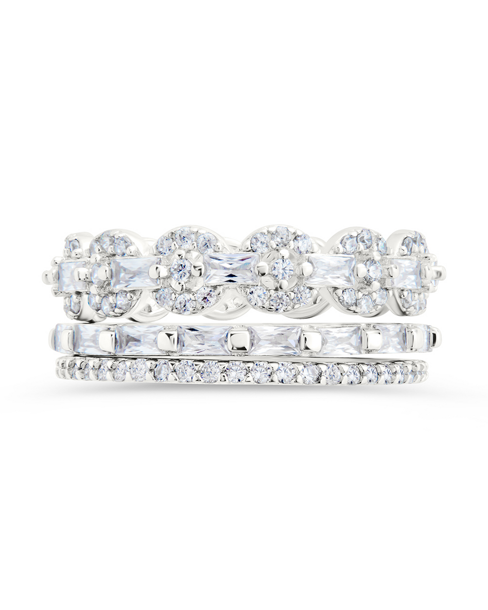 Sterling Silver Melody CZ Bezel Ring Set of 3