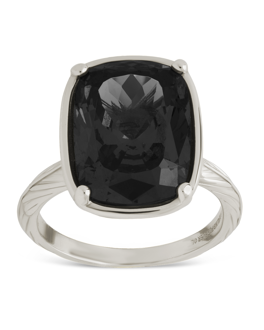 Sterling Silver Elongated Cushion Black CZ Cocktail Ring