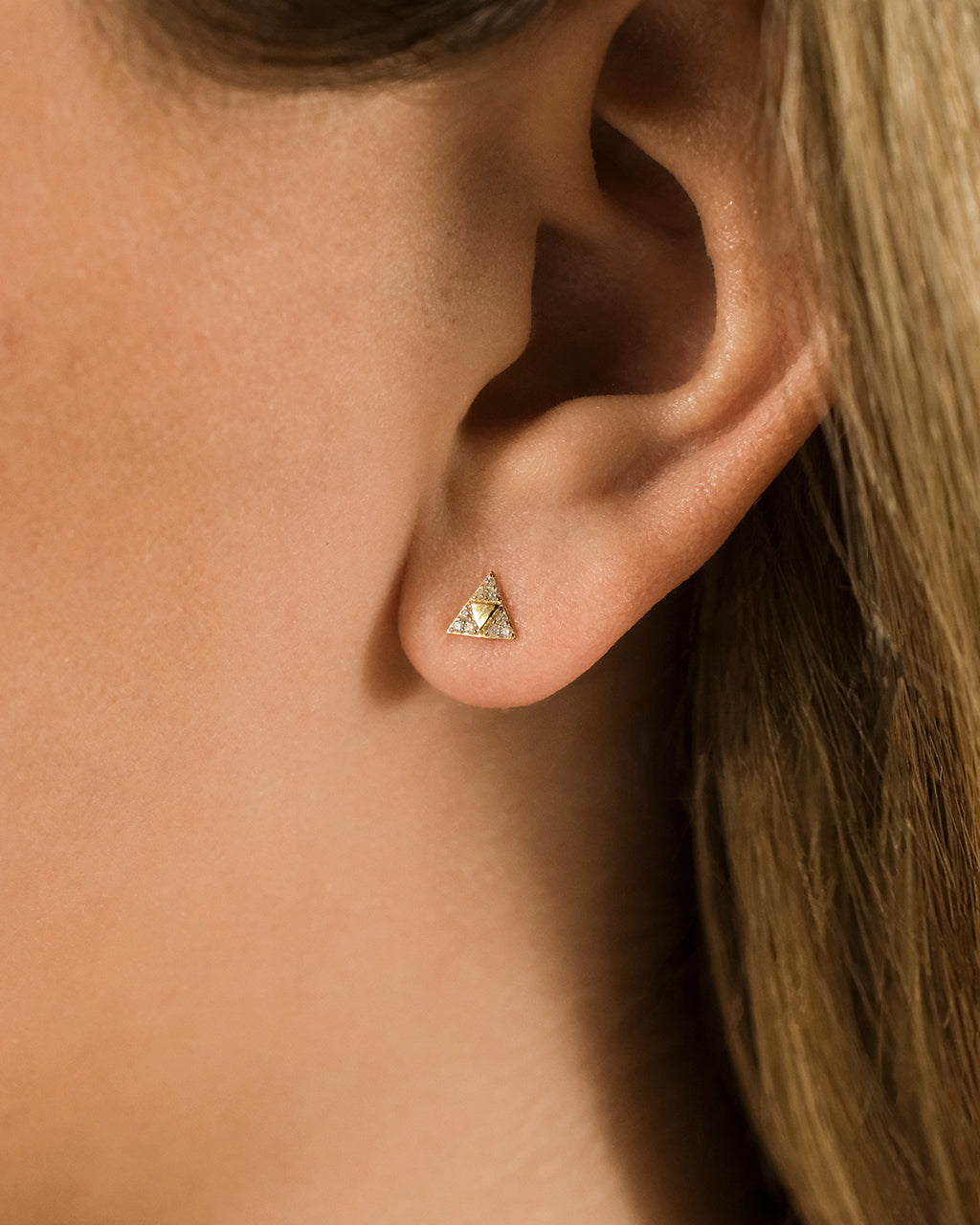 14K Gold Diamond Pyramid Stud Earrings