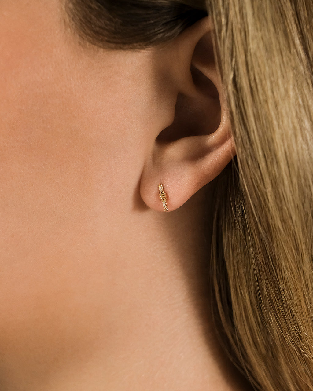 14K Gold Wrapped Diamond Bar Stud Earrings