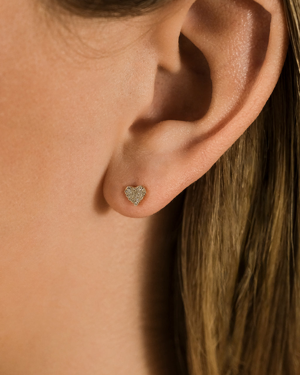 14K Gold Diamond Heart Stud Earrings
