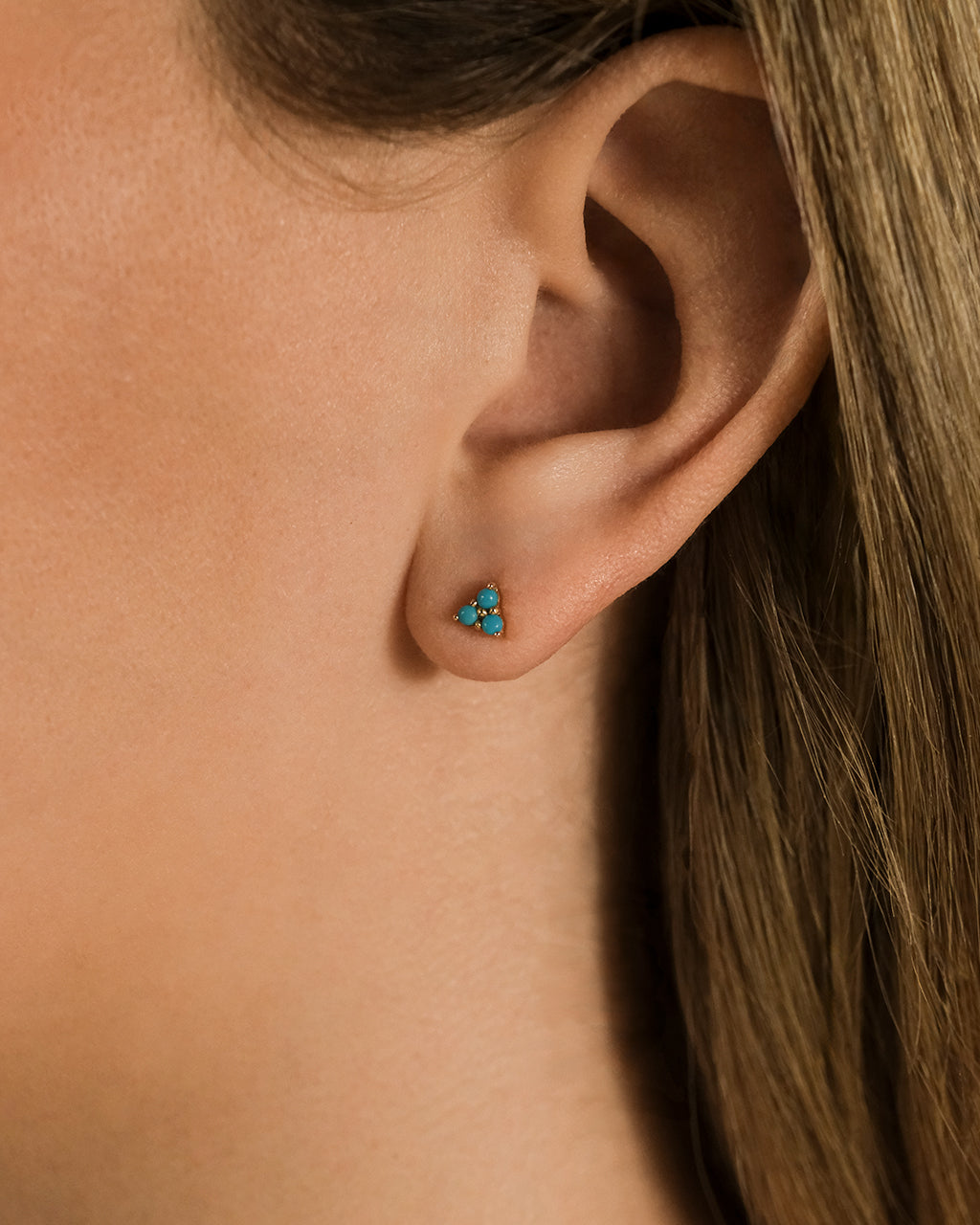 14K Gold Turquoise Trinity Stud Earrings