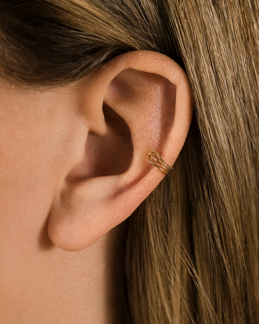14K Gold Braided Triple Row Ear Cuff Earring