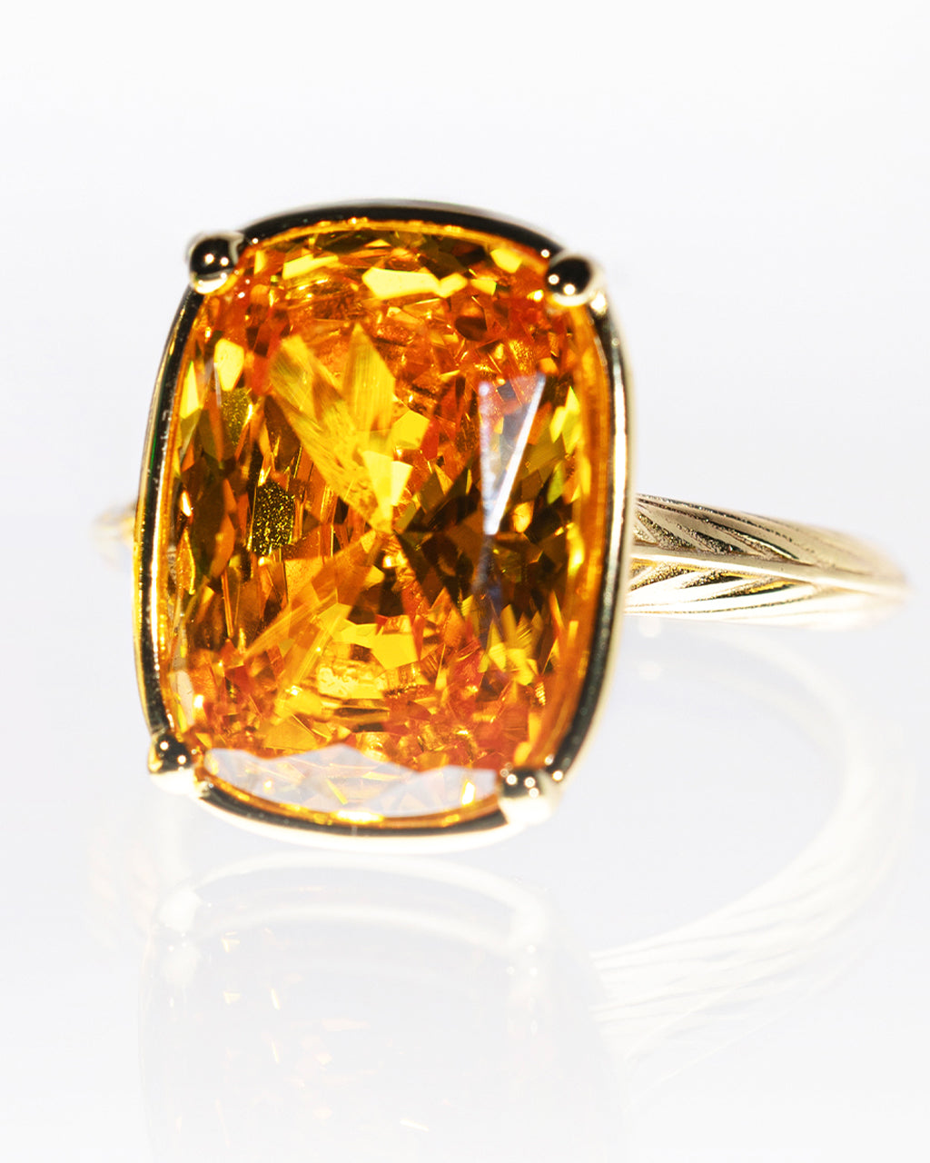 Sterling Silver Elongated Cushion Canary CZ Cocktail Ring