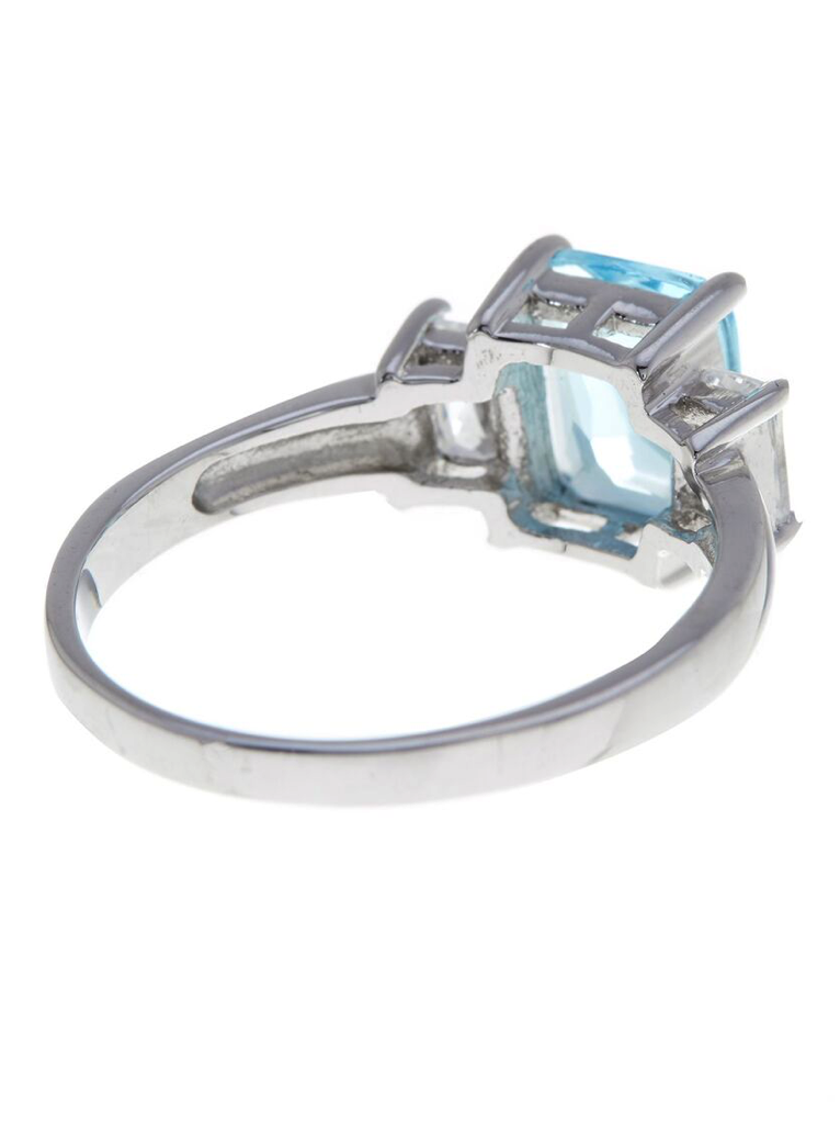 Sterling Silver Emerald Cut Blue Topaz CZ 3 Stone Ring - Sterling Forever