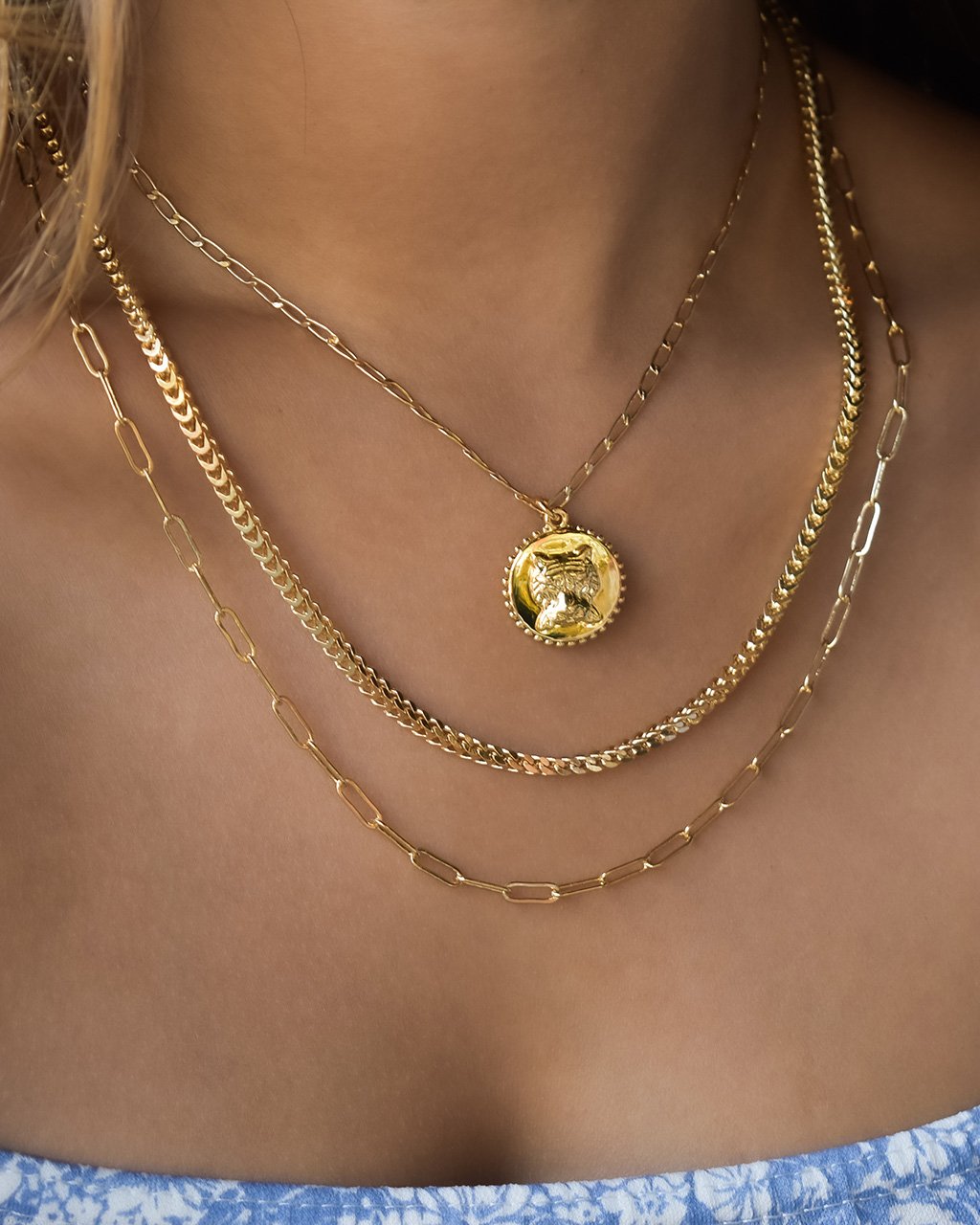 Layered Chains with Tiger Charm Necklace Sterling Forever