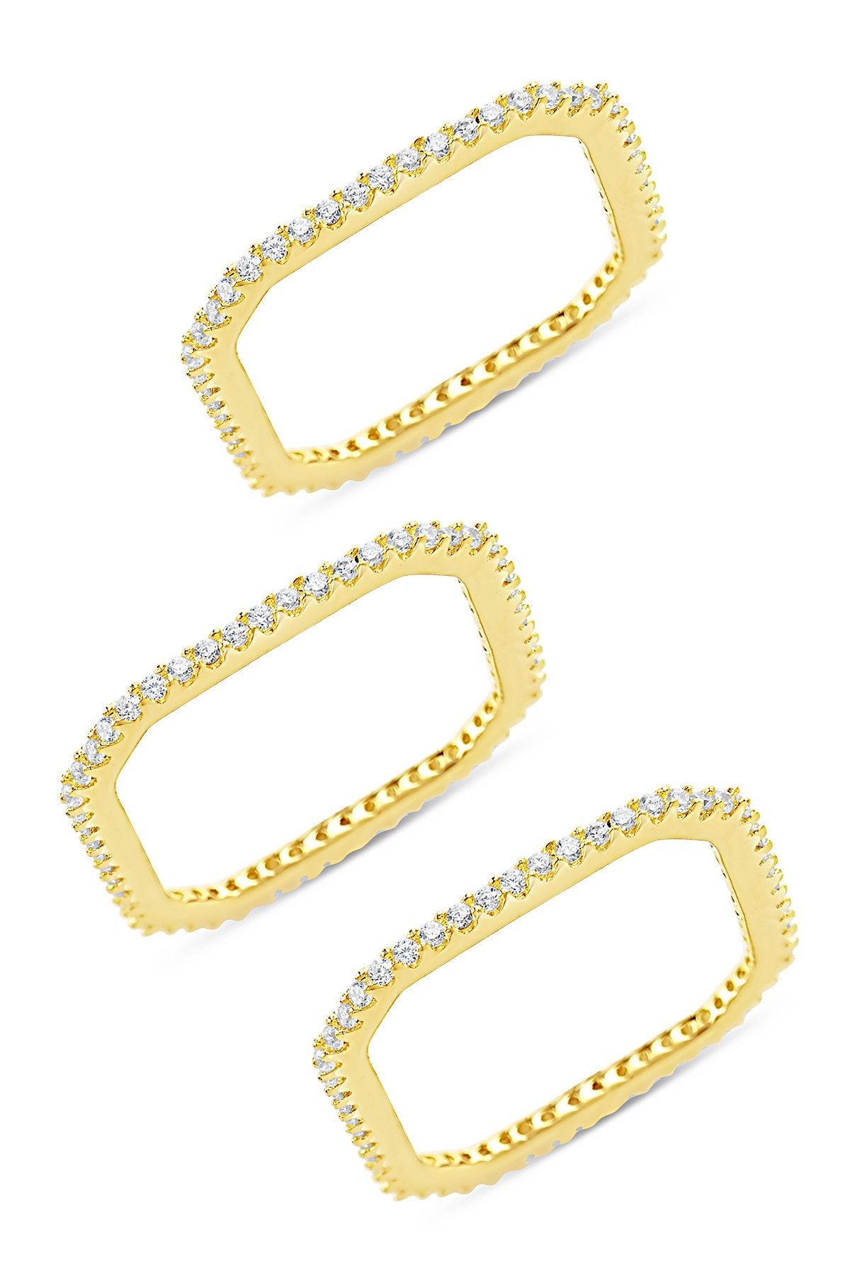 14K Gold Vermeil CZ Pave Squared Stackable Ring Set of 3 - Sterling Forever