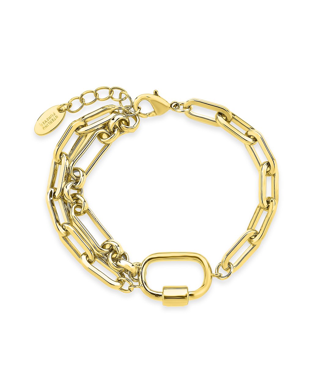 Double Chain Link Polished Carabiner Bracelet Bracelet Sterling Forever Gold