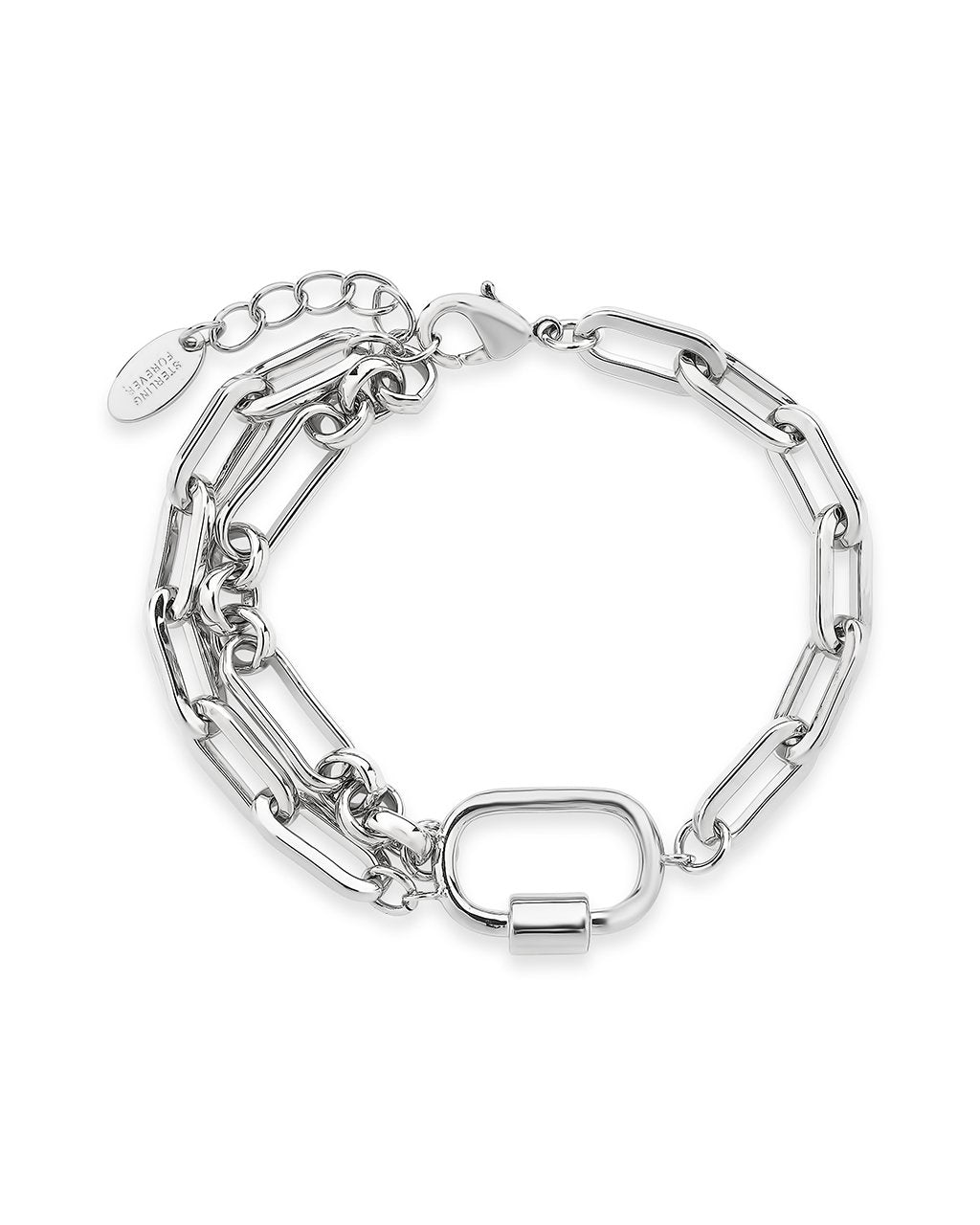 Double Chain Link Polished Carabiner Bracelet Bracelet Sterling Forever Silver