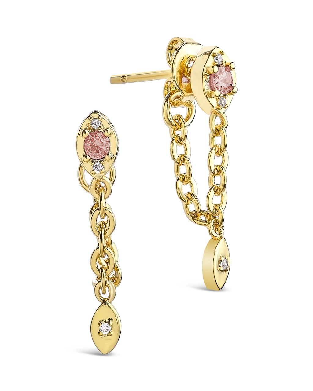 Charm and Chain Dangle Studs Earring Sterling Forever Gold Blush