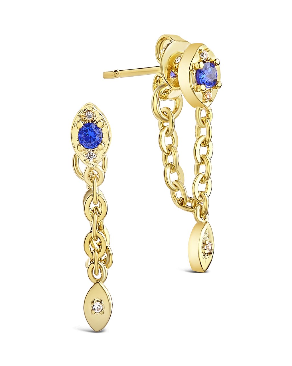 Charm and Chain Dangle Studs Earring Sterling Forever Gold Blue