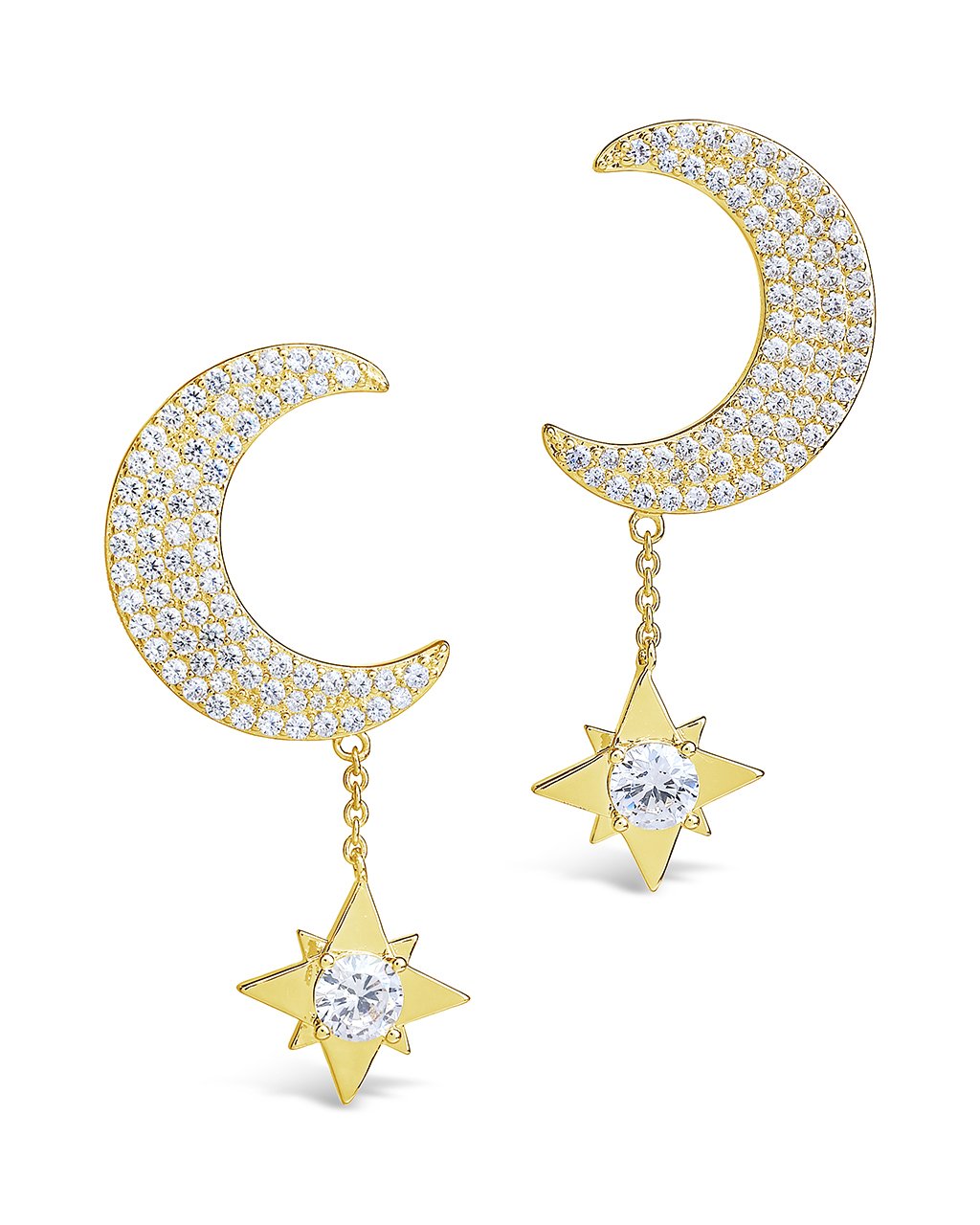 Moon & Dangle Star Studs Earring Sterling Forever Gold