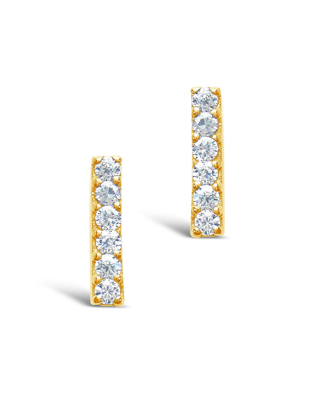 14K Gold Plated Sterling Silver Pave CZ Bar Studs Earring Sterling Forever Gold