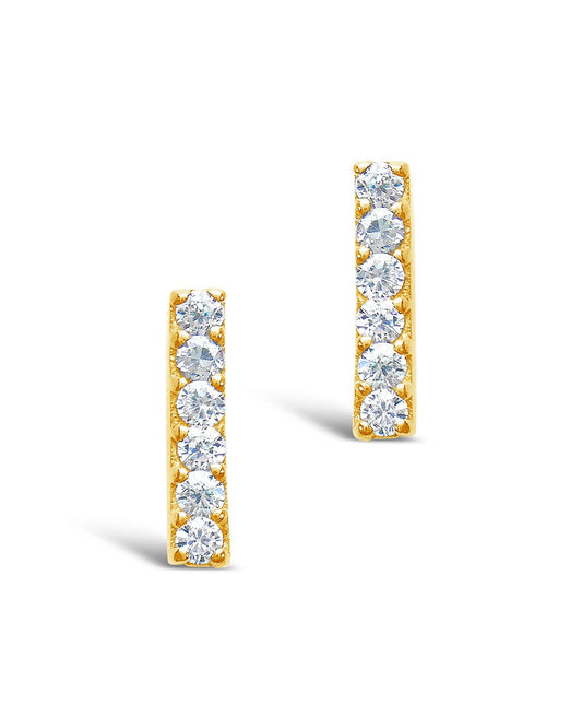 14K Gold Plated Sterling Silver Pave CZ Bar Studs Earring Sterling Forever Gold
