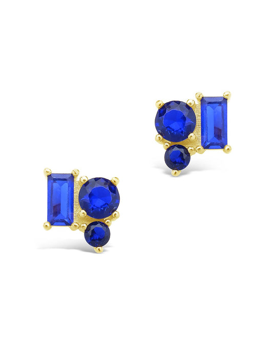 Sterling Silver CZ Cluster Studs Earring Sterling Forever Gold Sapphire