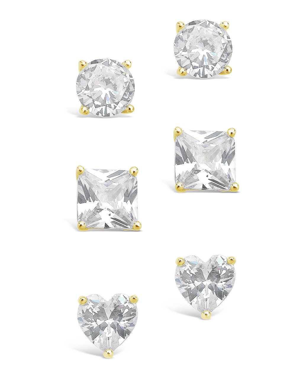 Sterling Silver Statement CZ Stud Set of 3 Earring Sterling Forever Gold